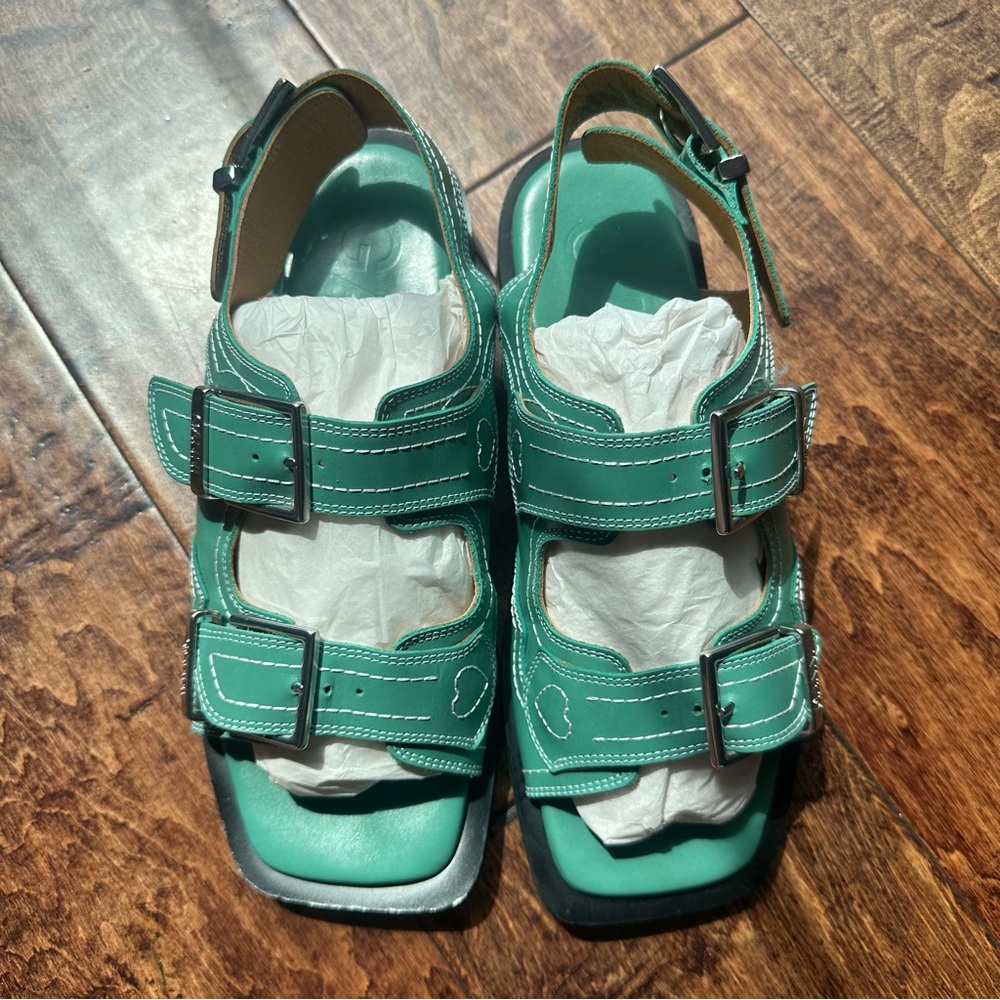 Ganni Green Western Sandals